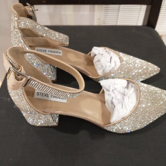 Steve Madden Silver Rhinestone Evening Shoes Size 11 - Picture 2 of 8
